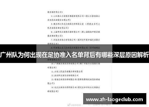 广州队为何出现在足协准入名单背后有哪些深层原因解析