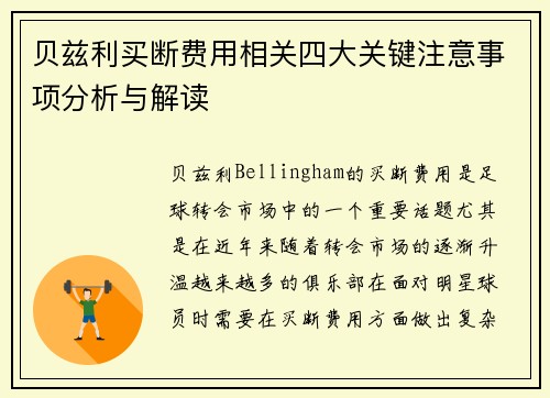 贝兹利买断费用相关四大关键注意事项分析与解读