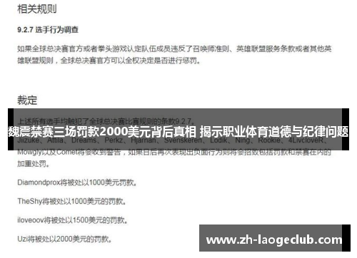 魏震禁赛三场罚款2000美元背后真相 揭示职业体育道德与纪律问题